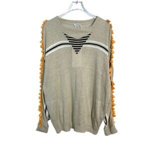Loewe Beige Sweater With Yellow Tassel Trim & Striped Knit Design 70% Linen 30%